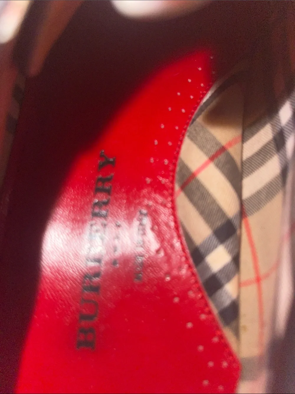 Burberry Red and Black Checkerboard Leather Sneakers